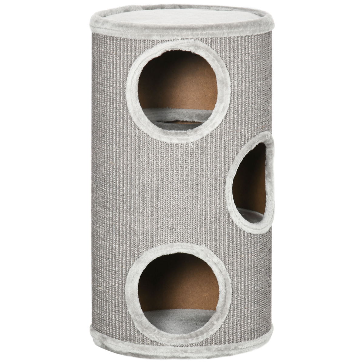 PawHut Cat Barrel Tree Tower for Indoor Cats and Kittens with Sisal Cover and Cosy Platform – Light Grey
