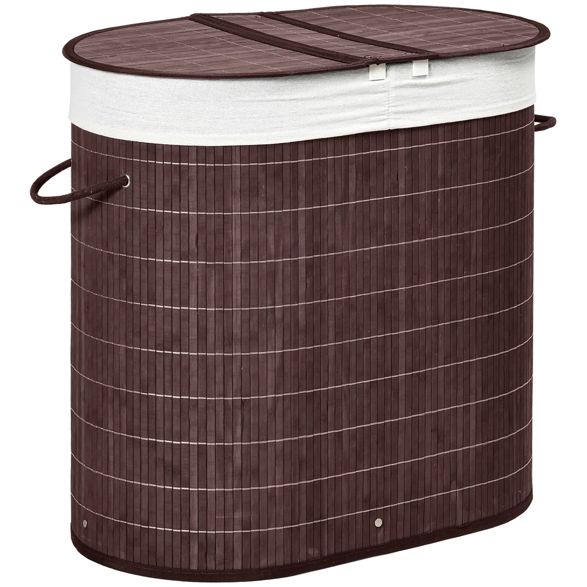 HOMCOM 100L Bamboo Laundry Basket with Lid, 2 Compartments & Removable Liner – Washing Hamper, Brown