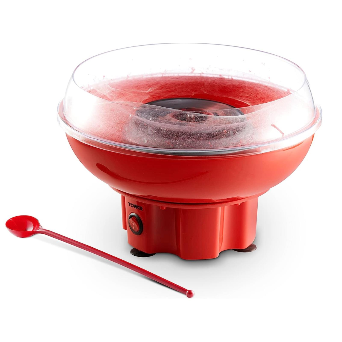 Tower Candy Floss Maker with 400W Motor, One-Button Operation & Detachable Bowl – Retro Red Party Treat Maker
