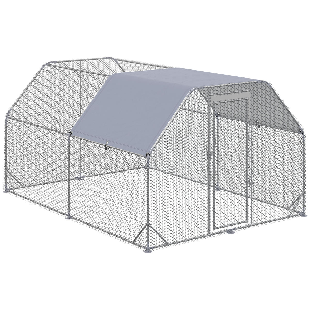 PawHut Walk-In Chicken Run with Roof Cover, Galvanised Steel Coop for 10-12 Chickens – 3.8m Hen House