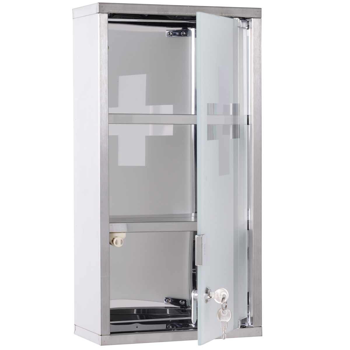 Wall-Mounted Stainless Steel Medicine Cabinet with 2 Shelves and Lockable Glass Door – Bathroom Storage