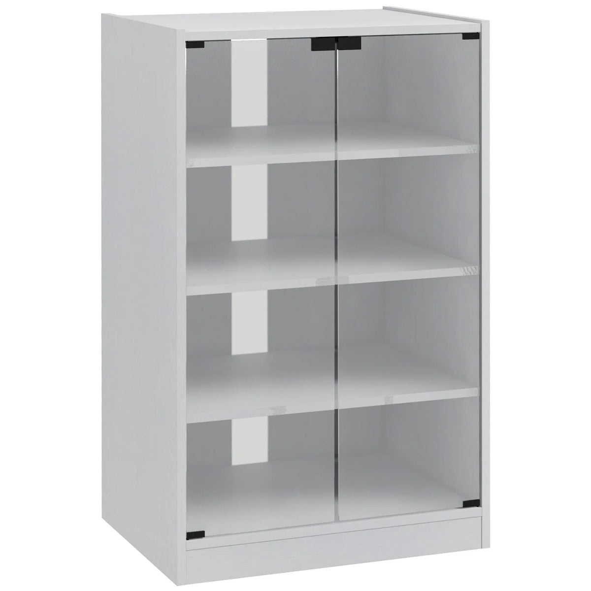 HOMCOM 4-Tier Hi-Fi Stand with Push-to-Open Glass Doors and Adjustable Shelves – Record Player Cabinet, White