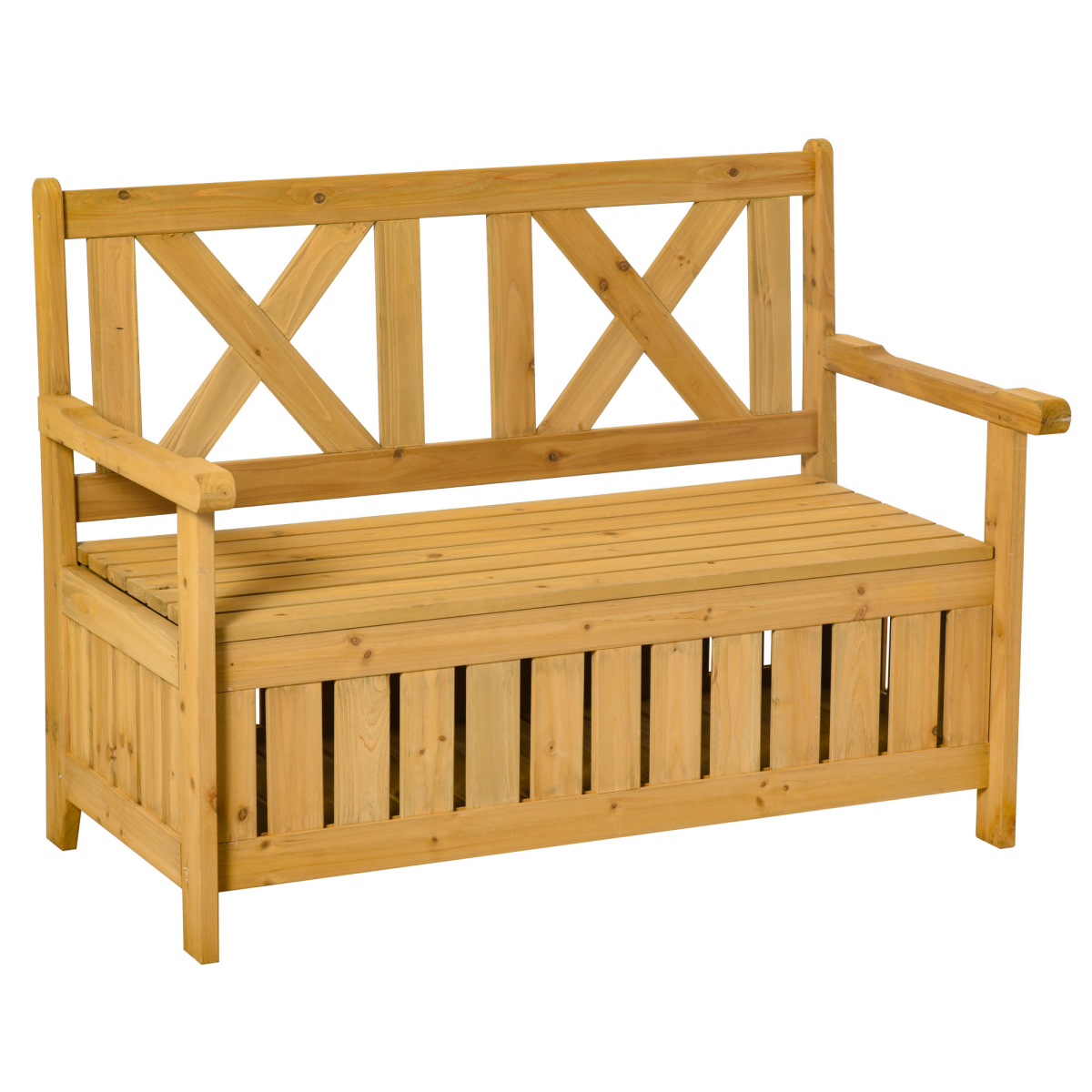 Outsunny 2-Seater Garden Storage Bench – Fir Wood Outdoor Patio Seating with Under-Seat Storage