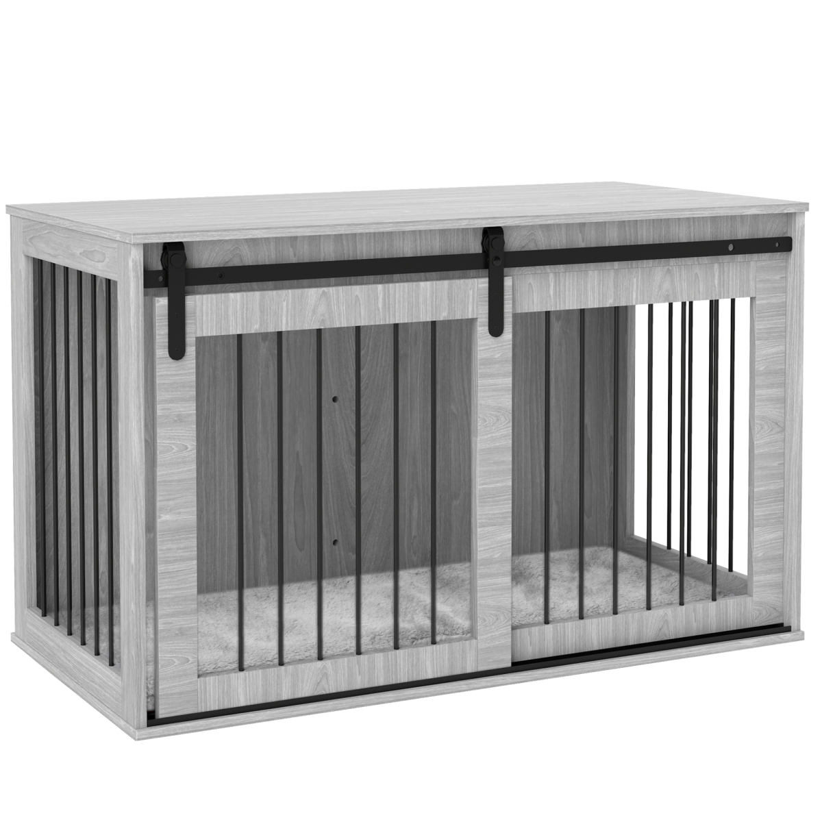 PawHut Dog Crate Furniture with Removable Cushion – Side Table Kennel with Barn Door for Extra Large Dogs, Grey