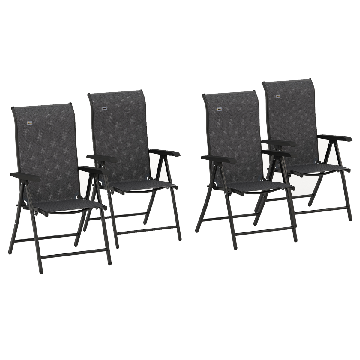 Outsunny 4-Pack Outdoor Rattan Folding Chairs with 7-Position Adjustable Backrest – Steel Frame Garden Seating, Grey/Black