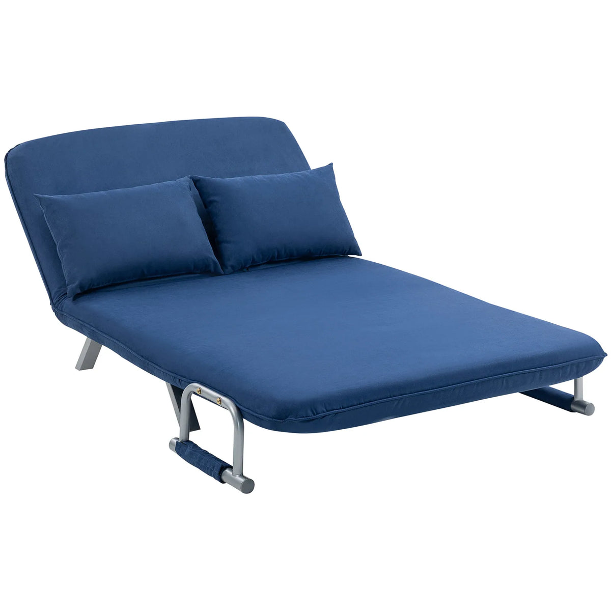HOMCOM Two-Seater Click-Clack Sofa Bed with 5-Position Backrest – Faux Suede Folding Sleeper Sofa, Dark Blue