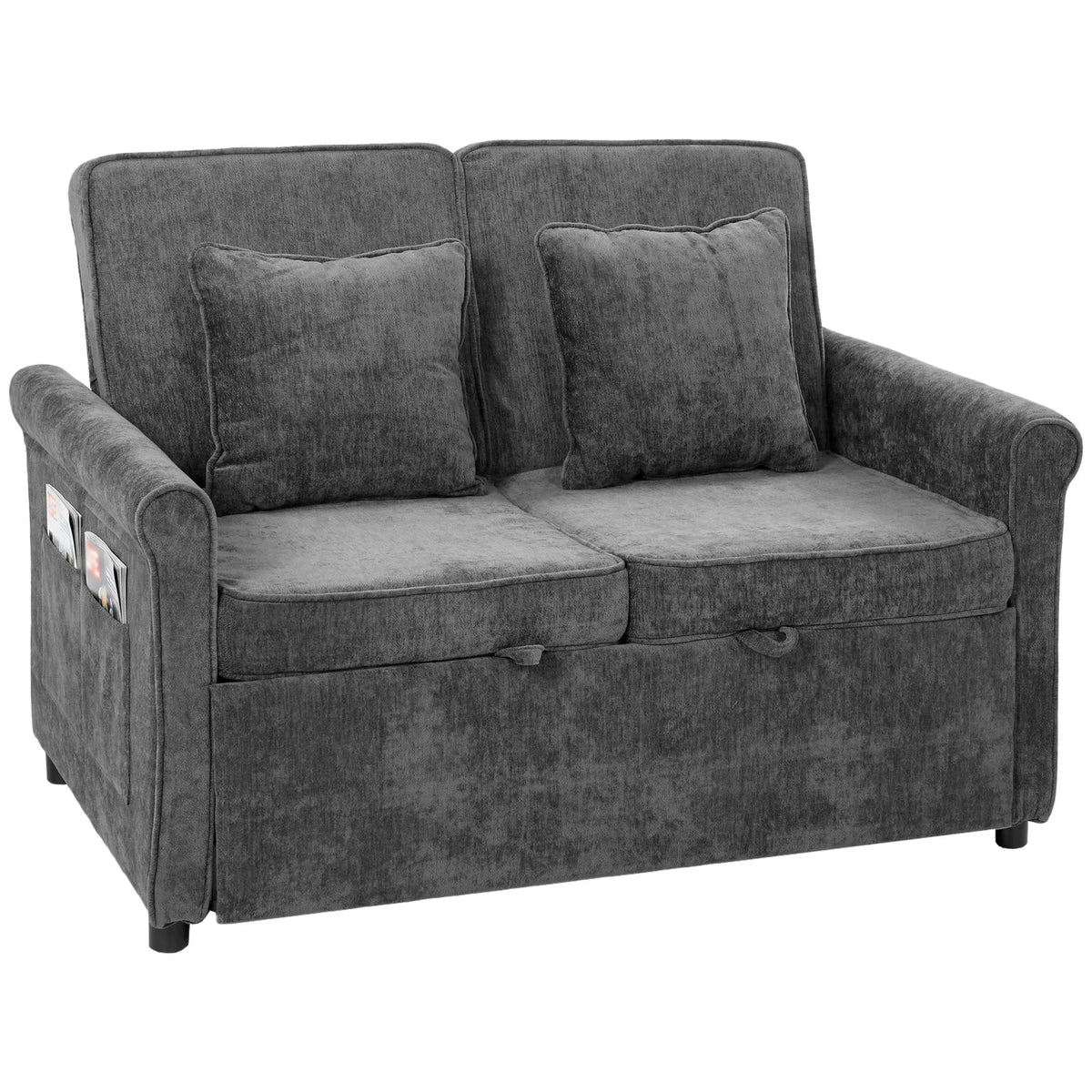 HOMCOM 2 Seater Sofa Bed, 3-in-1 Convertible Chenille Sleeper Sofa with 5-Position Backrest – Grey