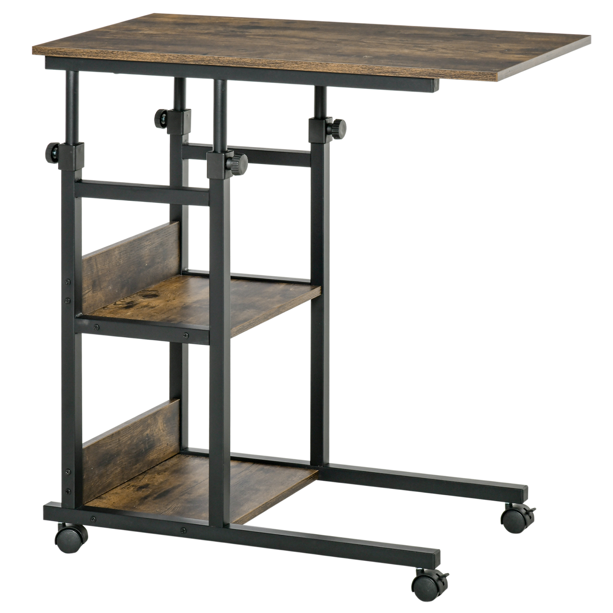 C-Shaped Mobile Side Table with 3 Tiers, Adjustable Height & Lockable Wheels – Sofa, Bed & Bar Cart