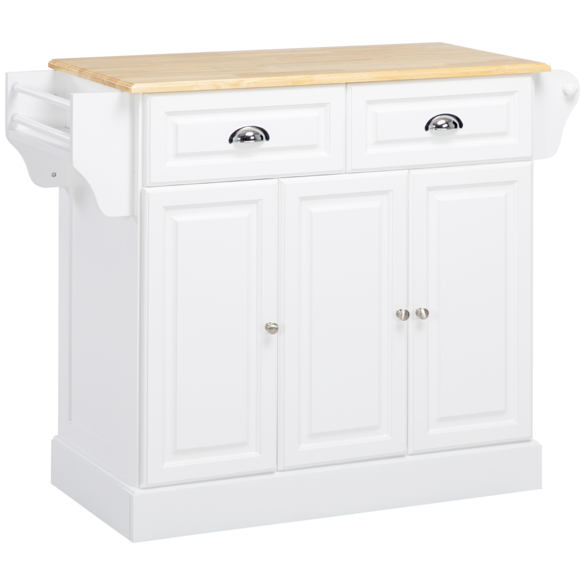 HOMCOM Kitchen Storage Trolley with Drawers, Adjustable Shelves & Wooden Top – Rolling Kitchen Island, White