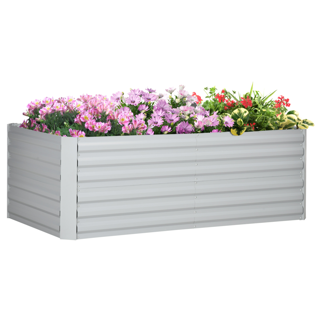 Outsunny Galvanised Steel Raised Garden Bed with Reinforced Rods, 180 x 90cm – Outdoor Planter for Flowers & Vegetables