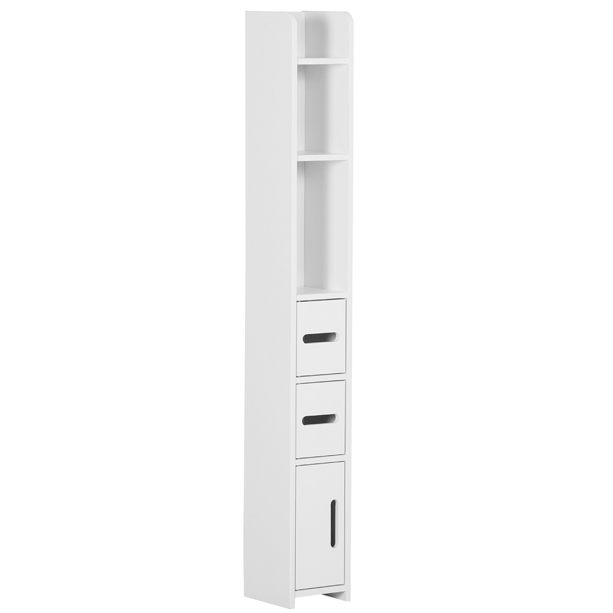 kleankin Freestanding Bathroom Cabinet with 3 Open Shelves and 3 Cupboards – Slim Storage, White