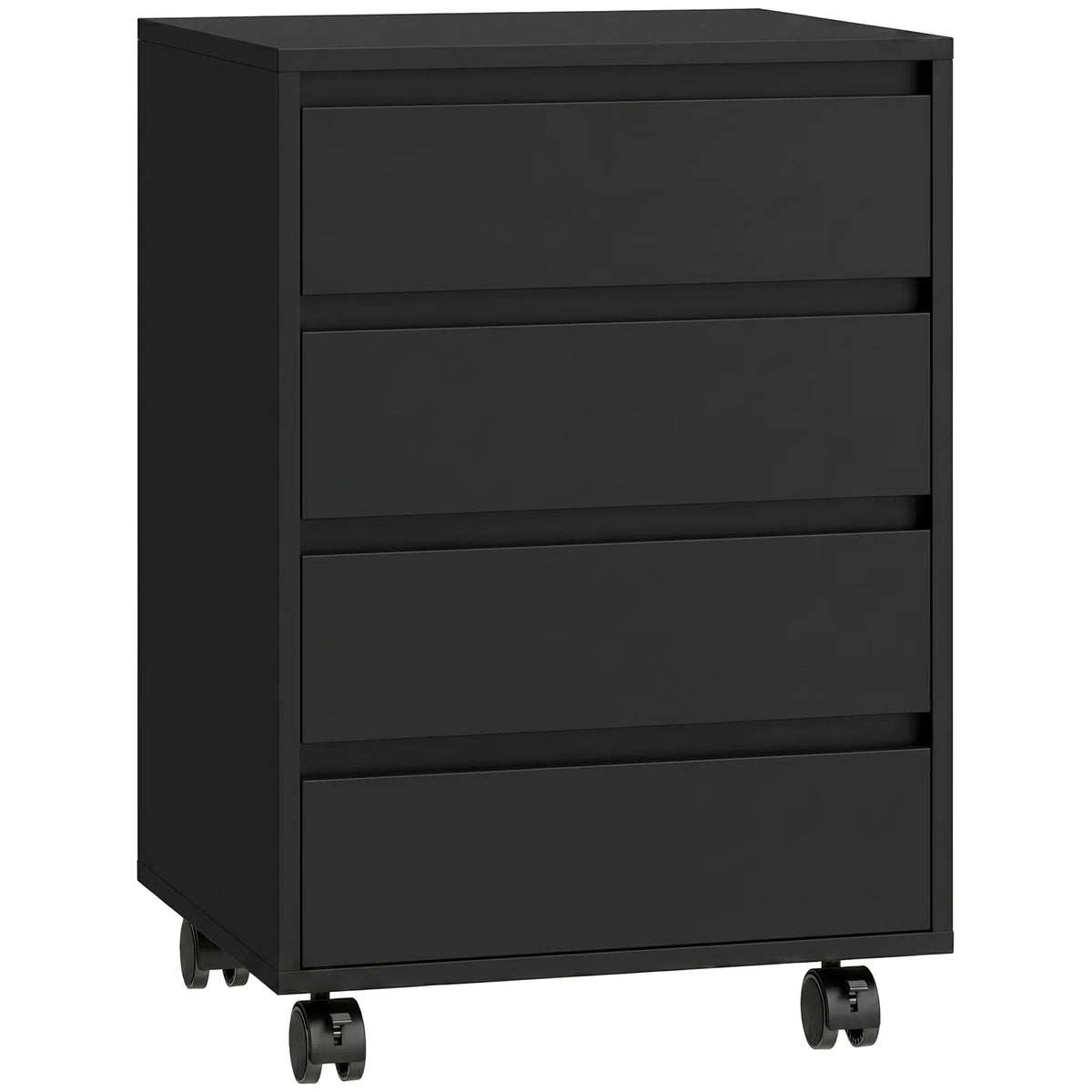 HOMCOM Four-Drawer Office Filing Cabinet with Wheels and Anti-Tipping Straps – Under Desk Storage, Black