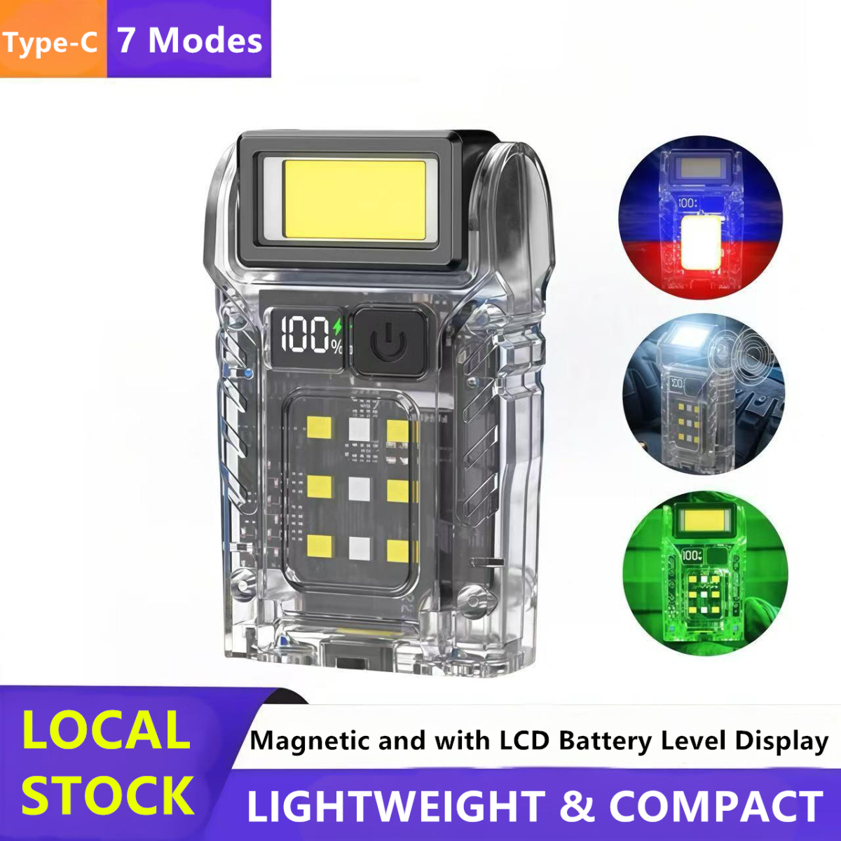 USB Rechargeable LED Flashlight with 7 Lighting Modes – Magnetic Mini Torch for Camping, Hiking & Emergency Use
