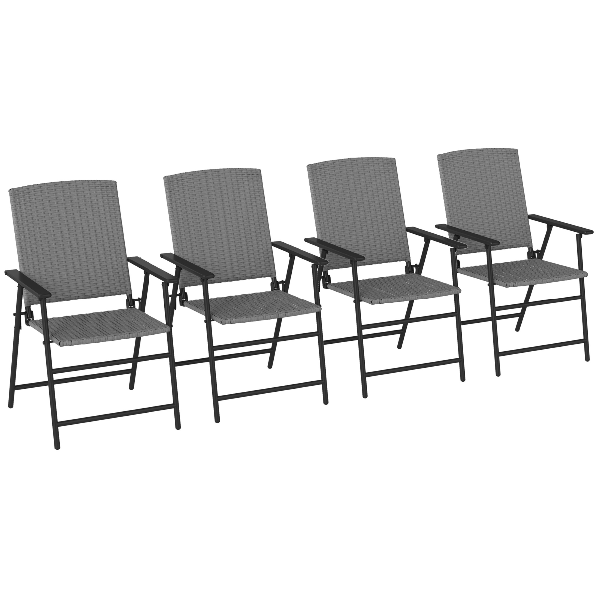 Outsunny Set of 4 Foldable Rattan Garden Chairs with Armrests and Steel Frame – Patio Seating, Grey
