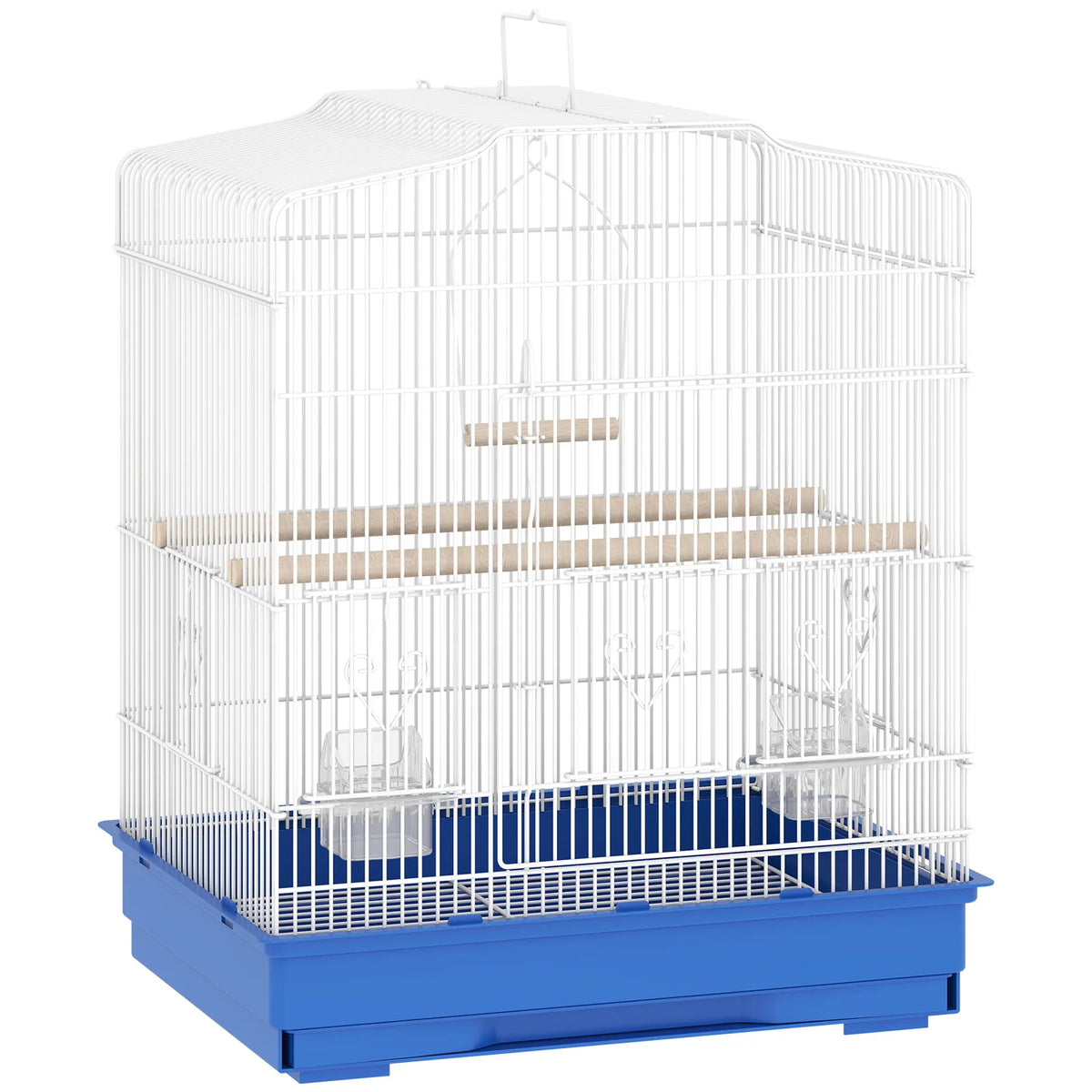 PawHut Large Metal Bird Cage with Perches, Feeders and Swing – For Budgies, Parakeets and Finches, Blue