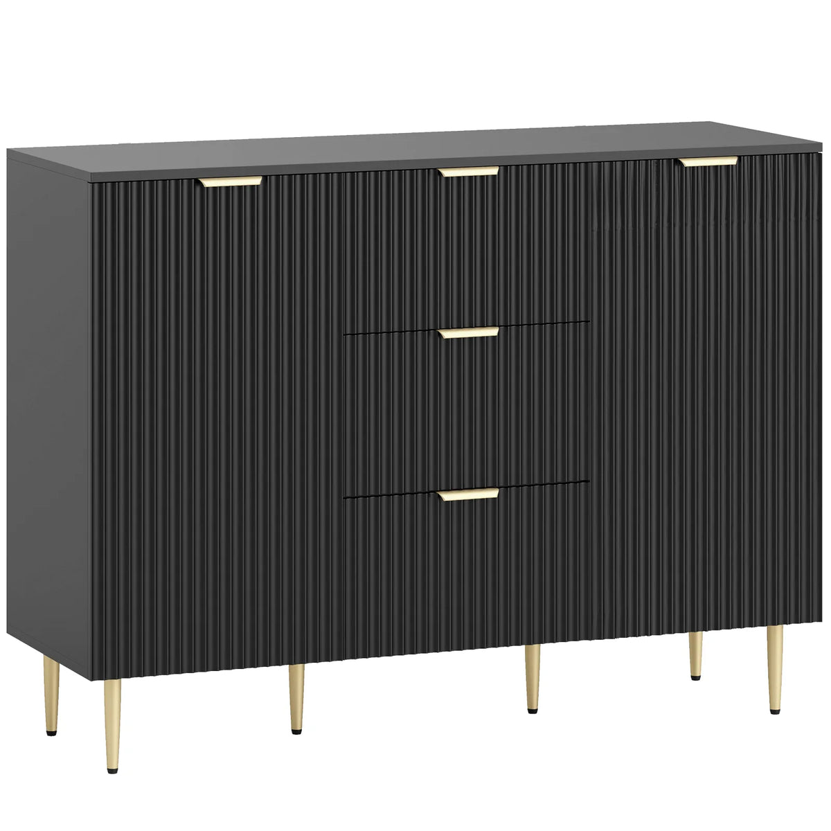 HOMCOM 120cm Sideboard with 2 Doors, 3 Drawers and Adjustable Shelves – Buffet Cabinet and TV Stand, Black