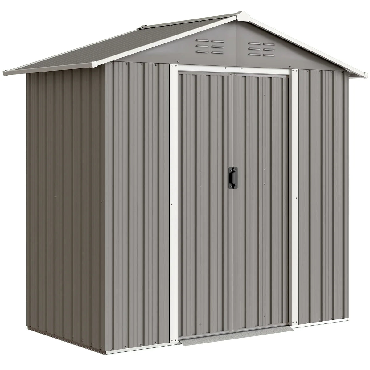 Outsunny 6.5 x 3.5ft Galvanised Metal Garden Shed with Double Doors and Vents, Light Grey