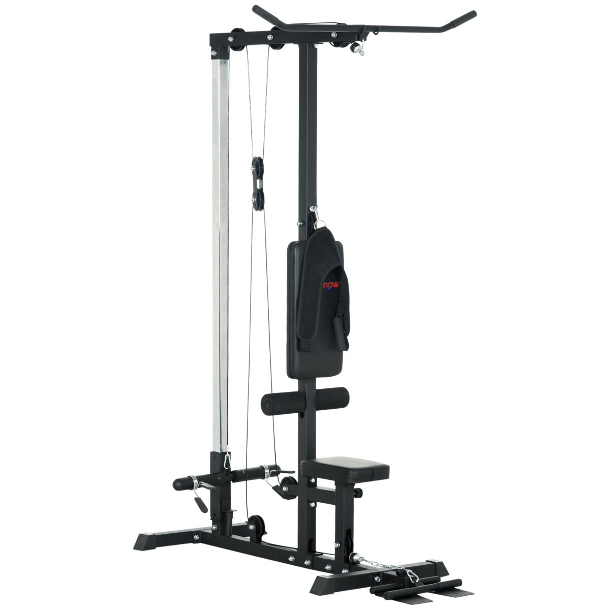 SPORTNOW Pull Up Station Power Cage with Lat Pull Down, Low Row Pulley & Adjustable Seat – Home Gym, Black