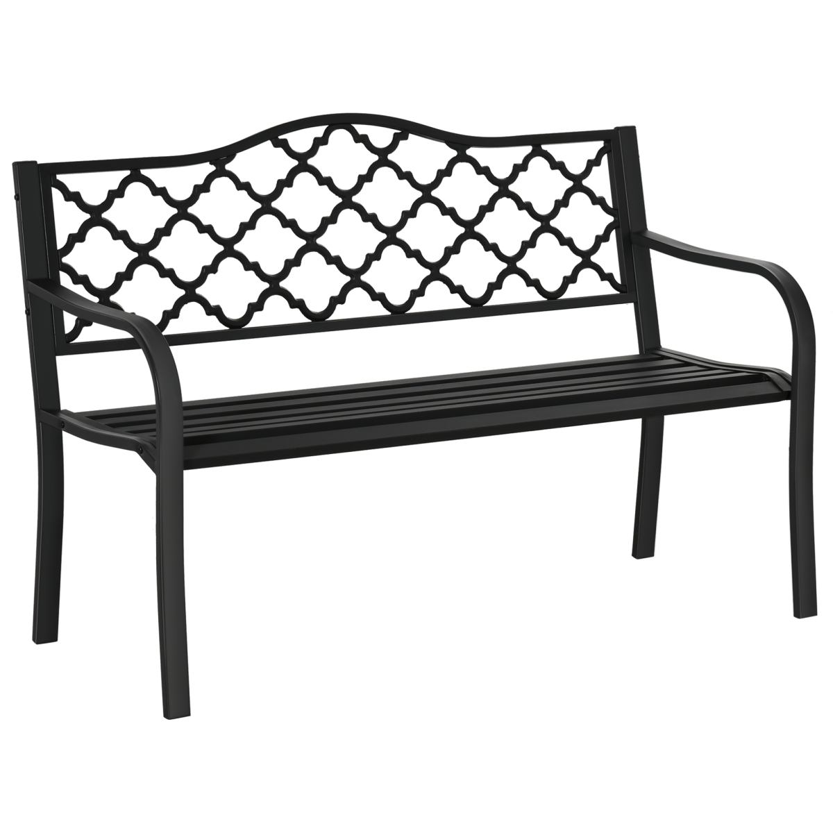 Outsunny 2-Seater Vintage Garden Bench with Steel & Cast Iron Frame, Slatted Seat – Matte Black