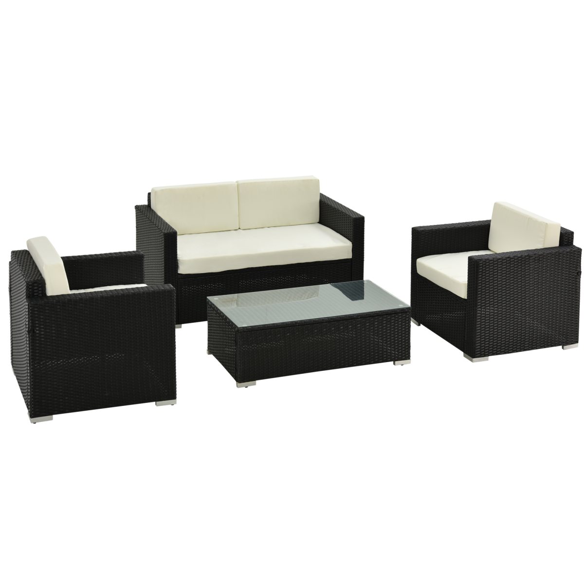 Outsunny 4-piece rattan sofa set in steel black, front view