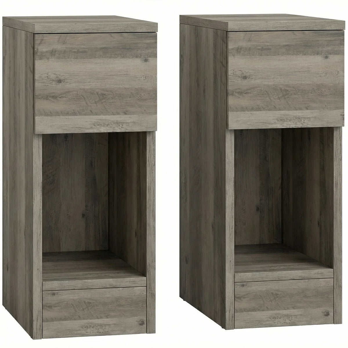 HOMCOM Set of 2 Slim Bedside Tables with Drawer and Shelf – Modern Storage Side Tables, Grey