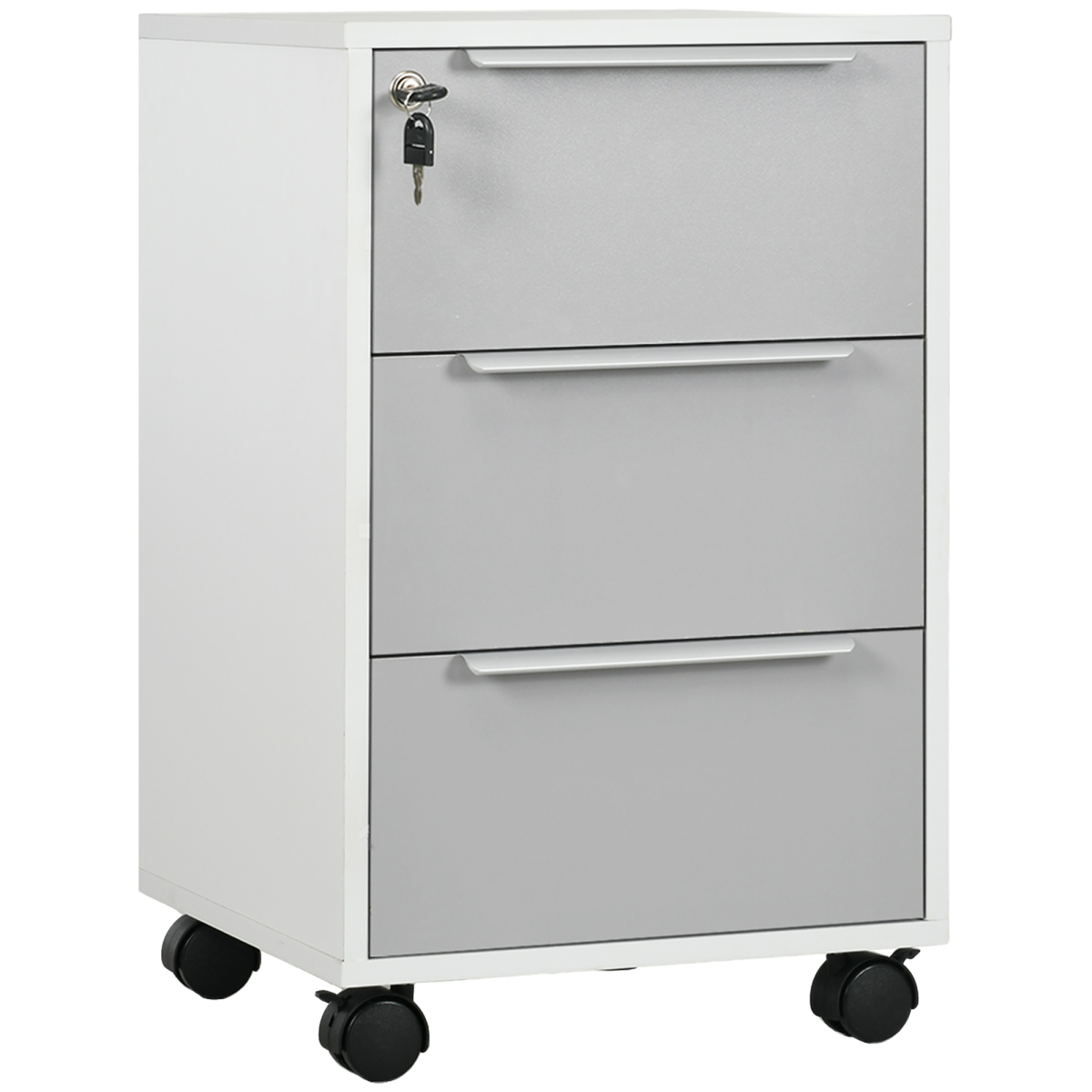 HOMCOM 3-Drawer Mobile File Cabinet with Central Lock and Swivel Casters – Home Office Storage Chest