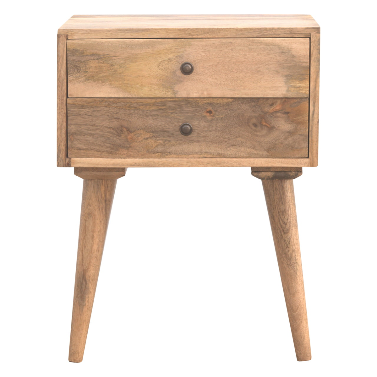 Artisan Furniture Modern Bedside Table with 2 Drawers and Nordic Wood Legs – Solid Mango Wood, Beige