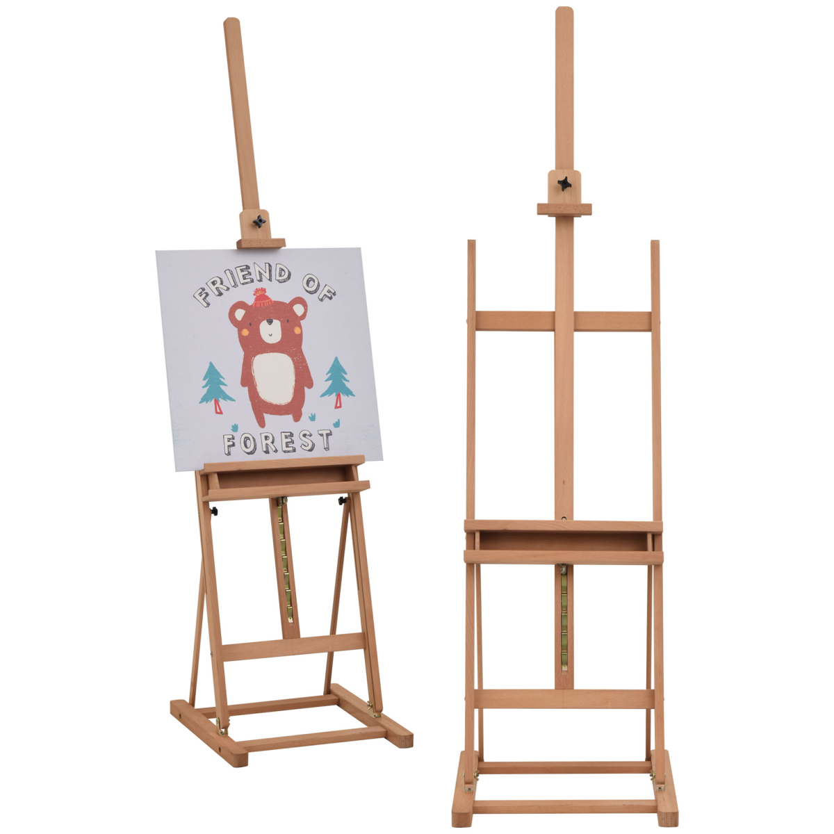 Vinsetto H-Frame Studio Easel with Height-Adjustable Canvas Holder and Storage Tray – Beech Wood Artist Easel