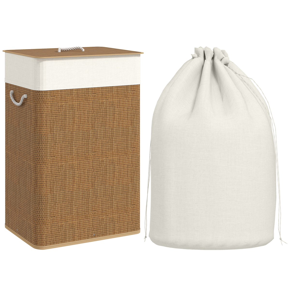 HOMCOM 72L Laundry Hamper with Removable Liner Bag and Lid – Portable Bamboo Laundry Basket, Brown