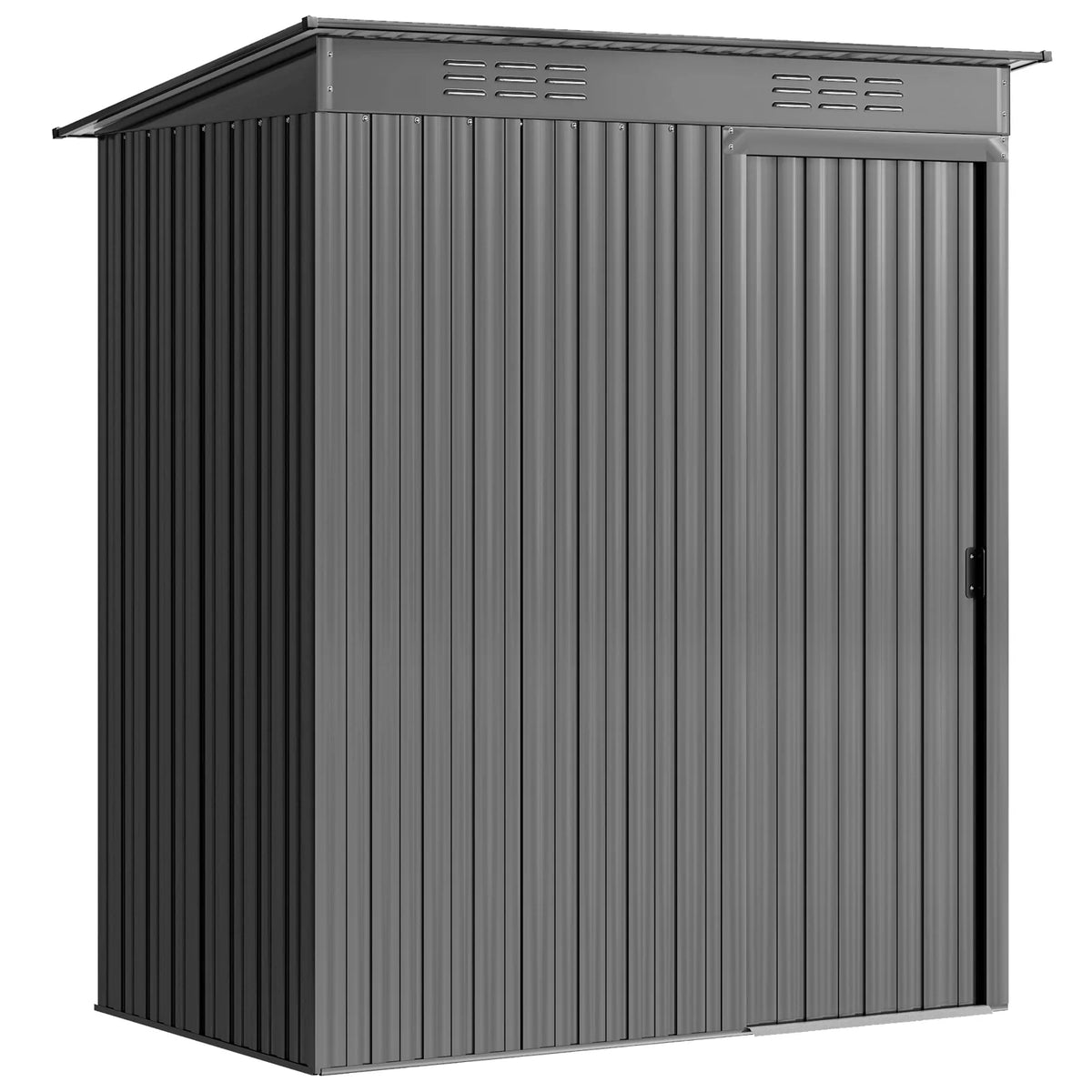 Outsunny 5 x 3.5ft Metal Garden Storage Shed with Sliding Door and Roof Vents – Waterproof, Light Grey