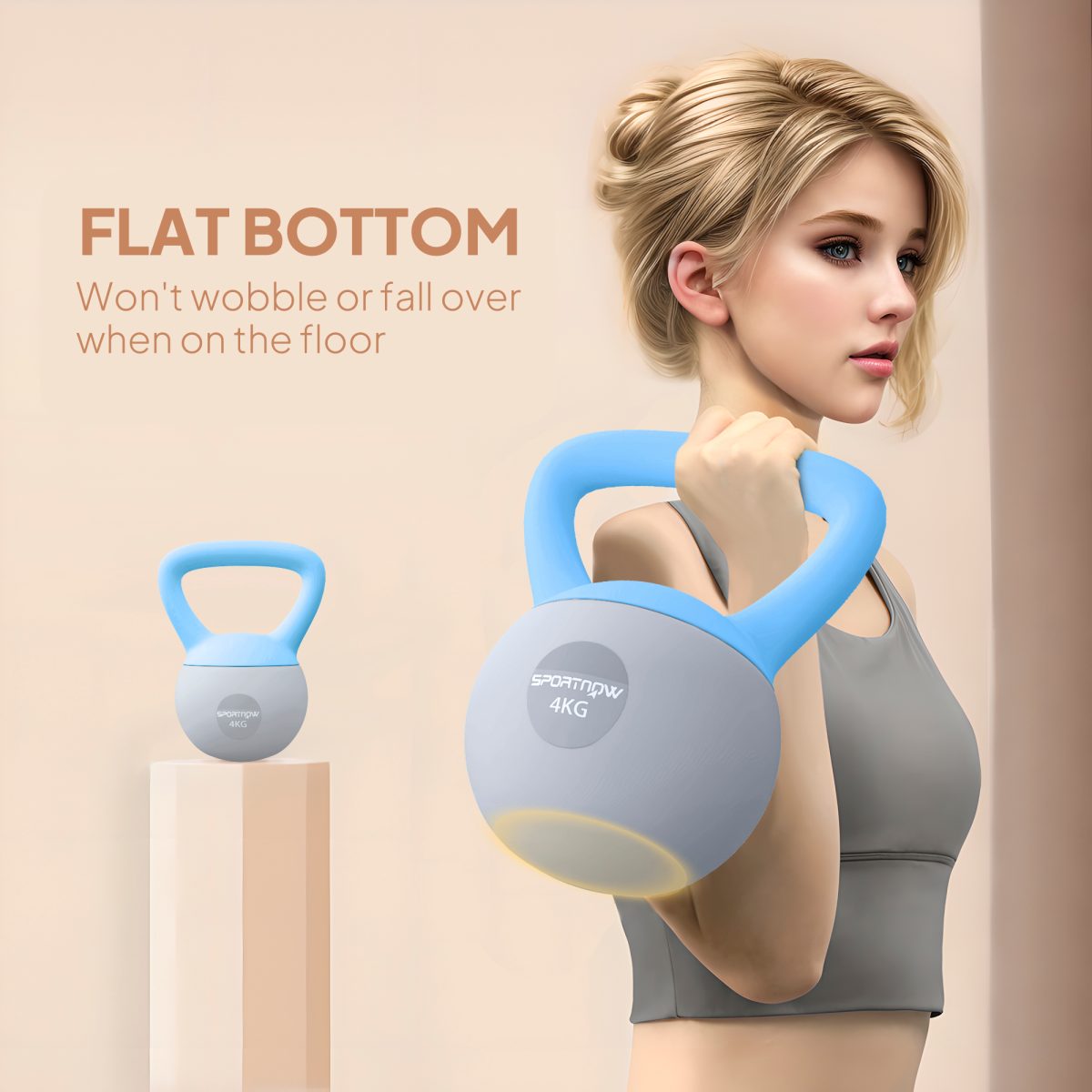 4kg Soft Kettlebell with Non-Slip Handle & Flat Base – Home Gym Strength and Cardio Training, Light Blue and Grey