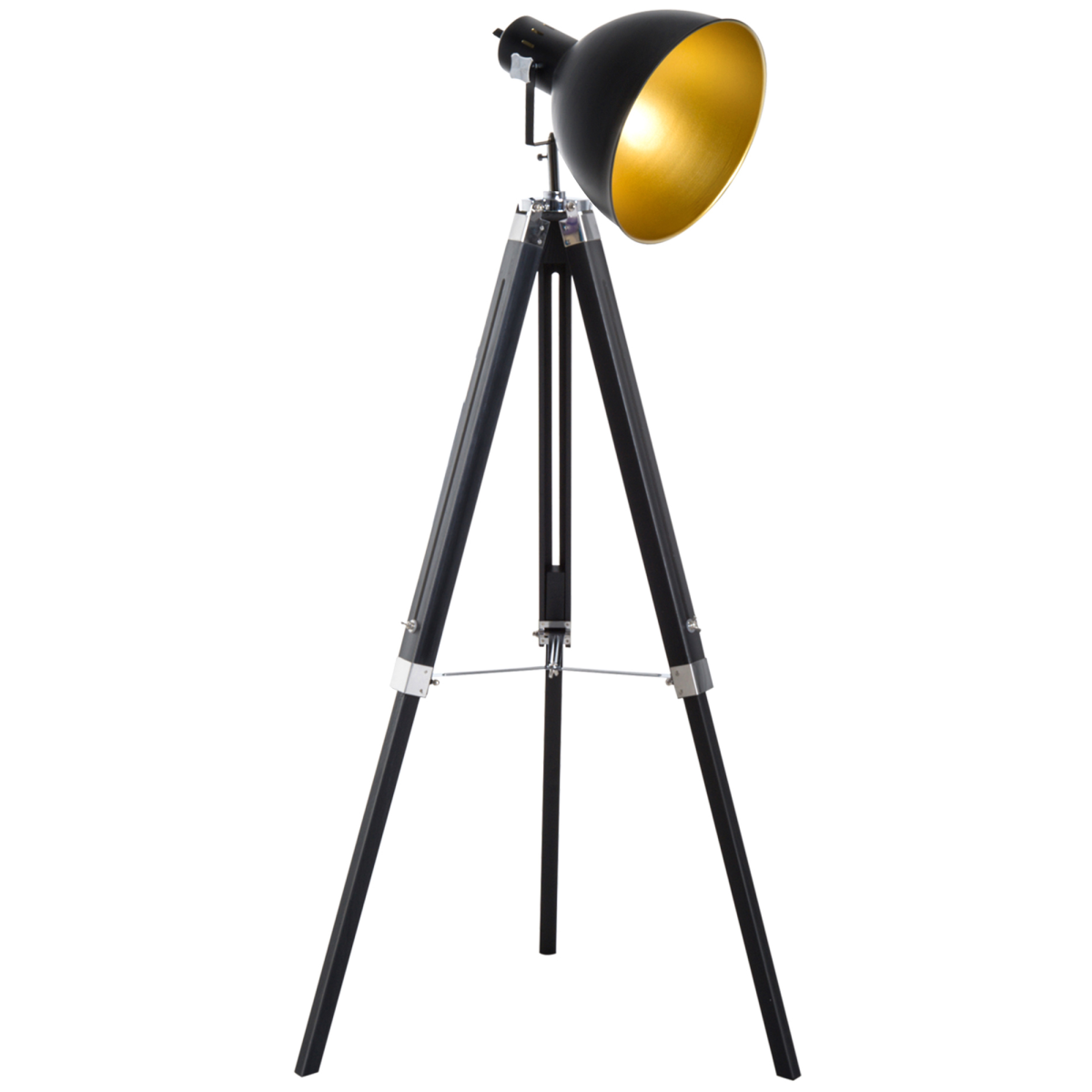 Retro Tripod Floor Lamp with Dome Shade – Black/Gold