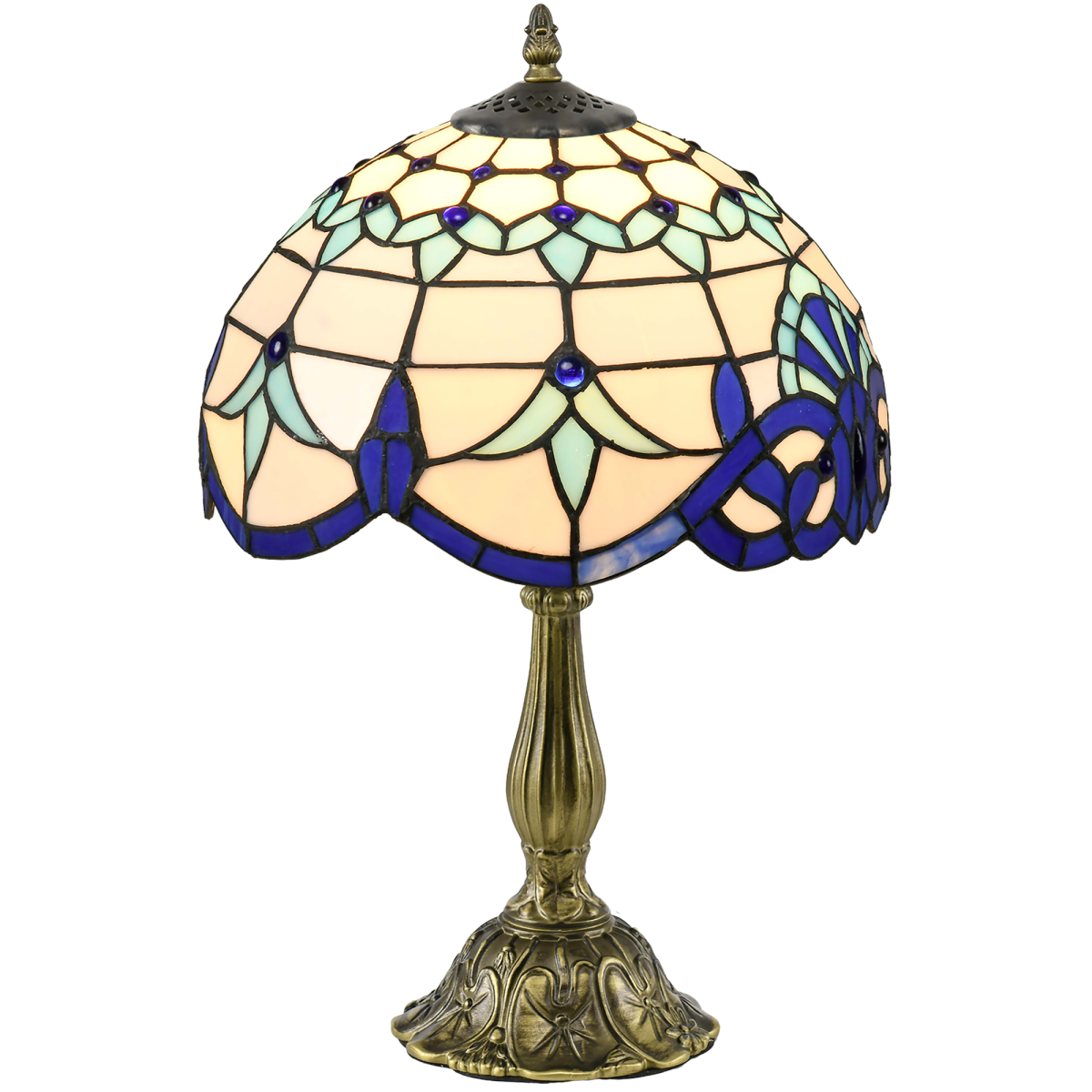 HOMCOM Stained Glass Table Lamp with E27 Fitting – Handcrafted Bedside Lamp for Bedroom, Blue and White