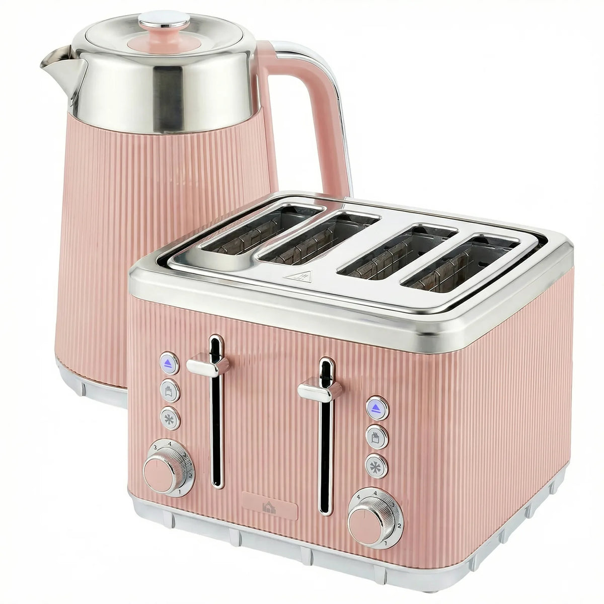 HOMCOM 3000W 1.7L Stainless Steel Kettle and 4 Slice Toaster Set with UK Strix Thermostat – Fast Boil, Pink
