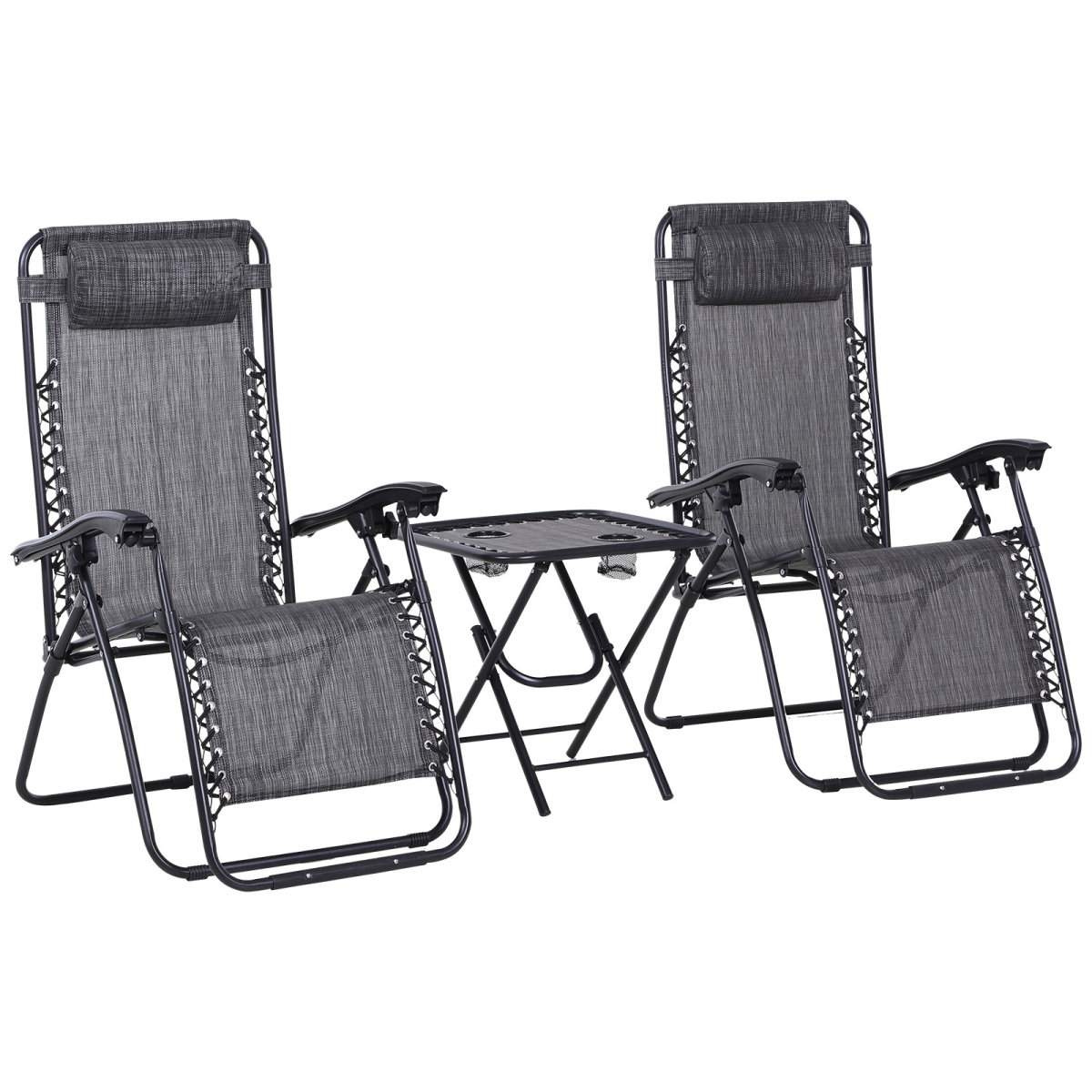 Outsunny 3-Piece Zero Gravity Chairs & Side Table Set with Cup Holders – Foldable Sun Loungers, Light Grey