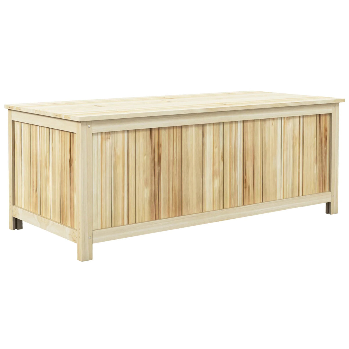 Outsunny 172L Wooden Outdoor Storage Box with Hinged Lid – Fir Wood Terrace Box for Garden, Natural