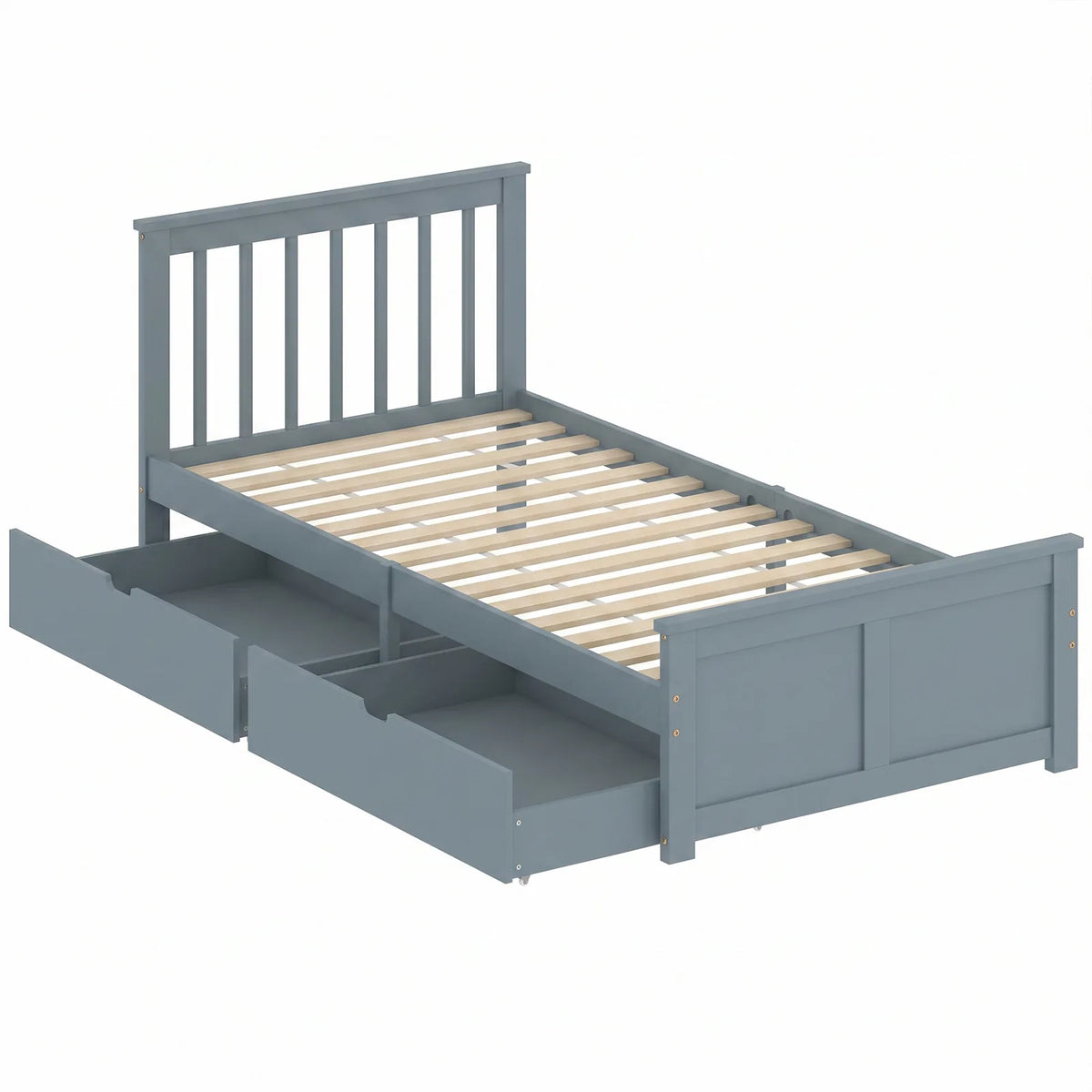 HOMCOM 3ft Single Pine Storage Bed Frame with 2 Wheeled Drawers, Headboard & Slats – Solid Wood, Grey