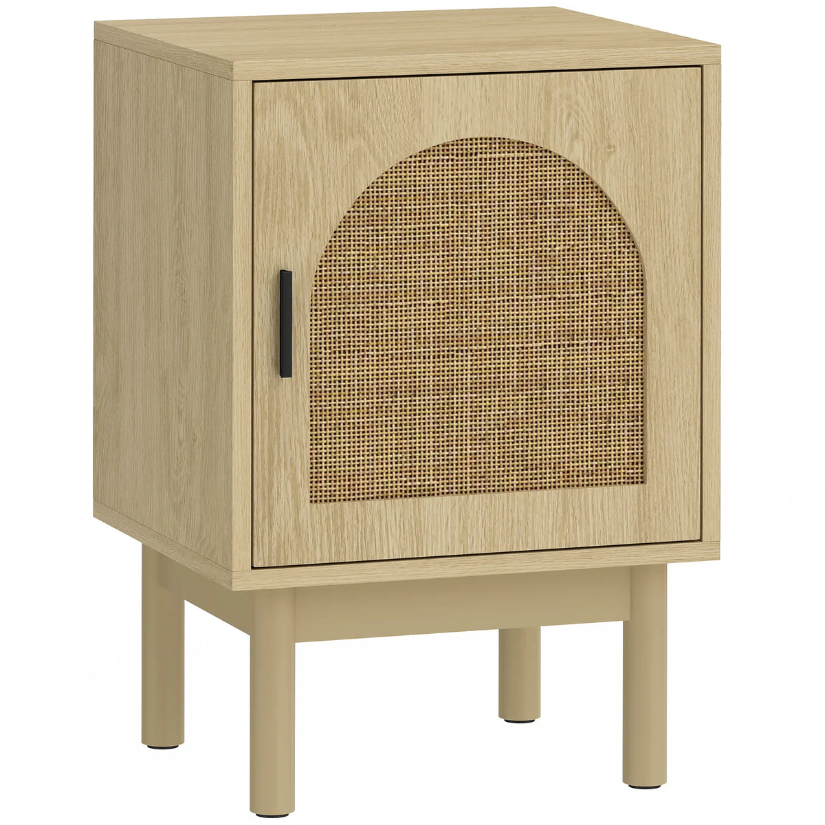 HOMCOM Rattan Bedside Table with Arched Doors and Adjustable Shelf – Boho Bedroom Nightstand, Natural Wood