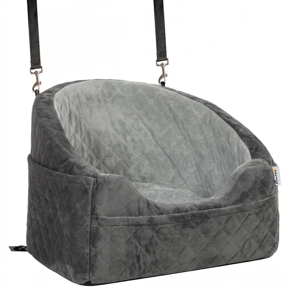 PawHut Dog Car Booster Seat with Thick Cushion, Seat Belt and Pockets – Small Dogs Under 10 kg, Grey