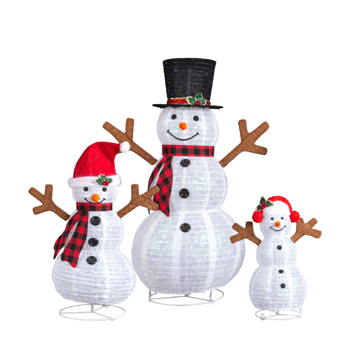 Set of 3 Lighted Snowman Family Christmas Decorations with 270 White Lights – Indoor & Outdoor Display