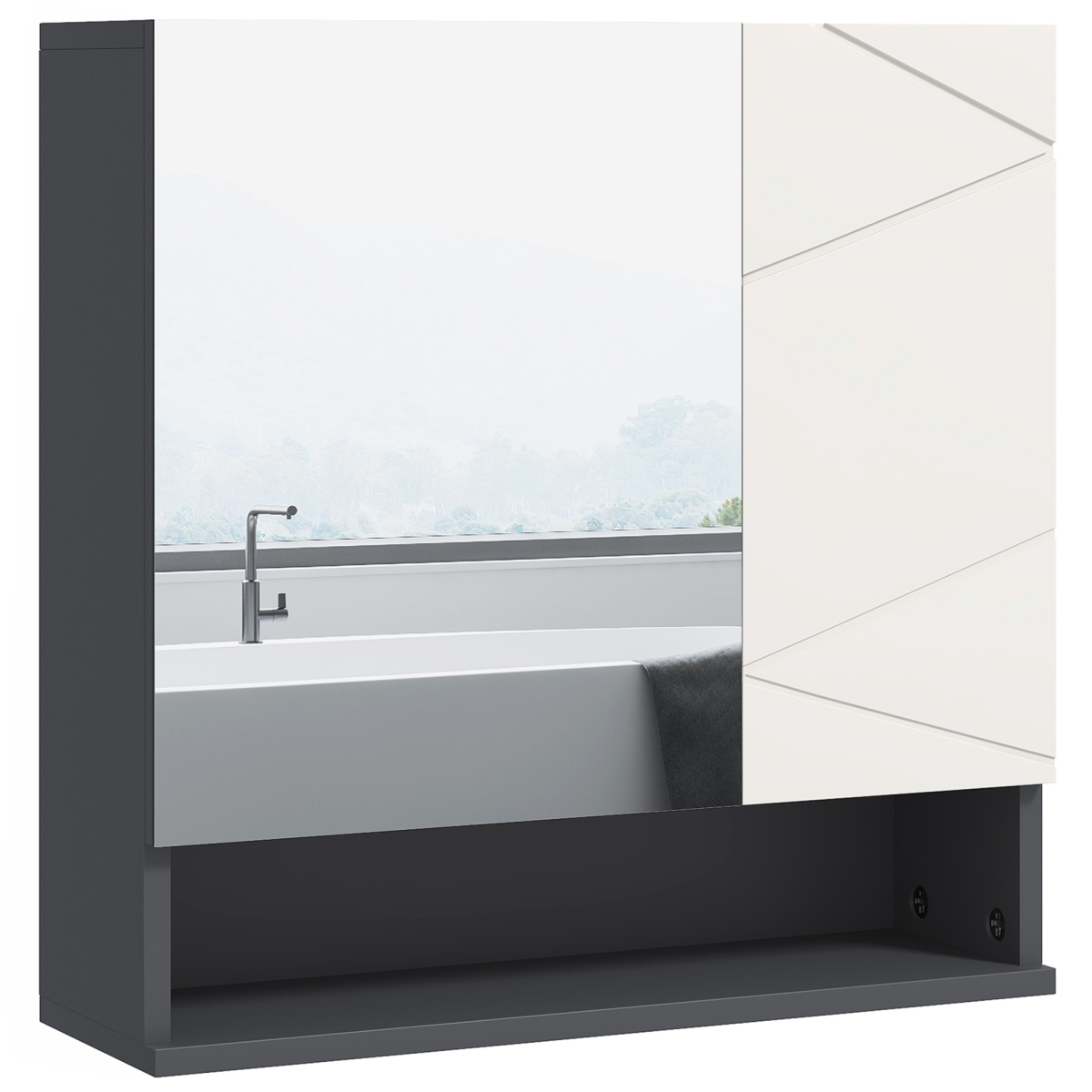 kleankin Wall Mounted Bathroom Storage Cupboard with Mirror and Shelf, Light Grey