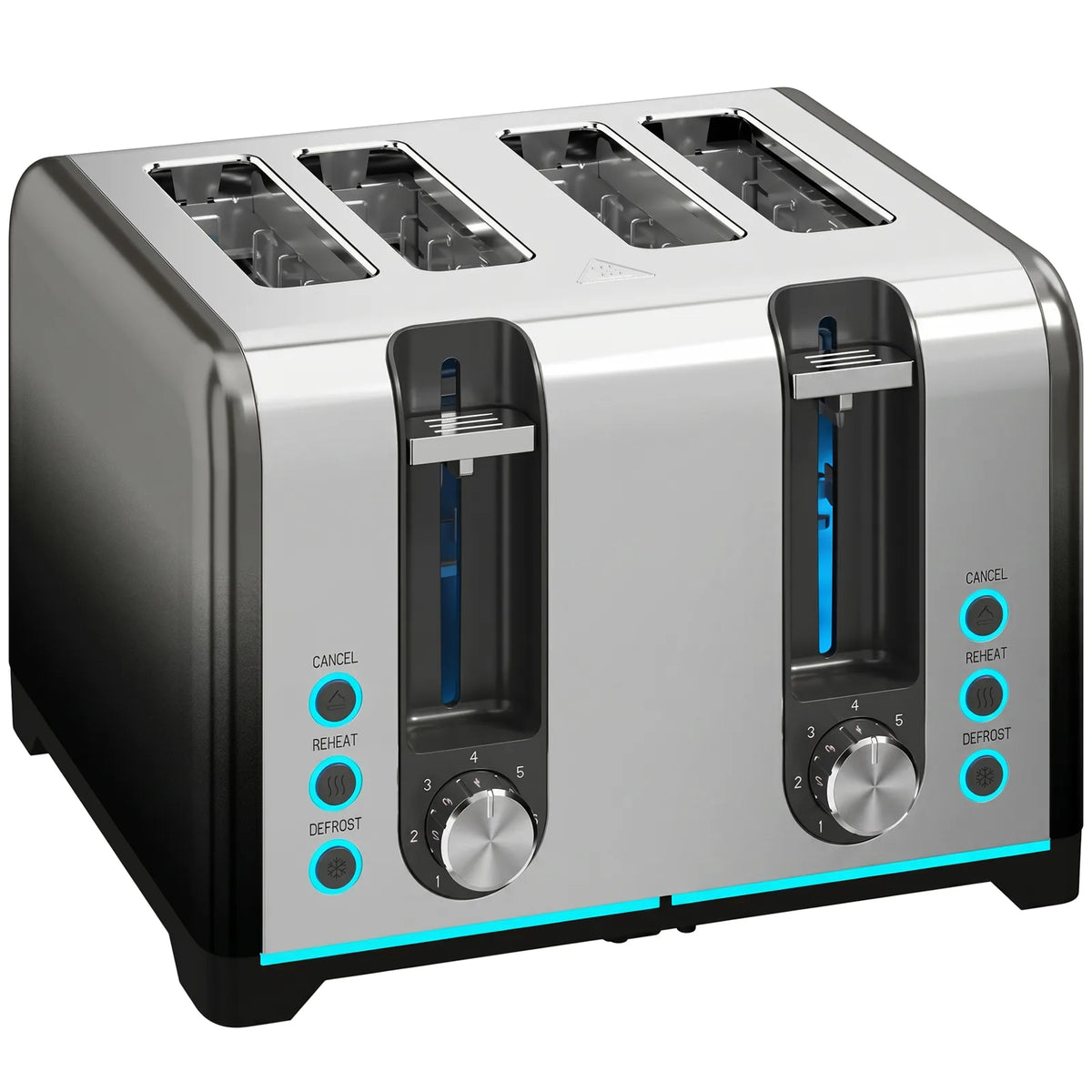 HOMCOM 4 Slice Toaster with 7 Browning Levels, Reheat, Defrost and Cancel Functions, Black