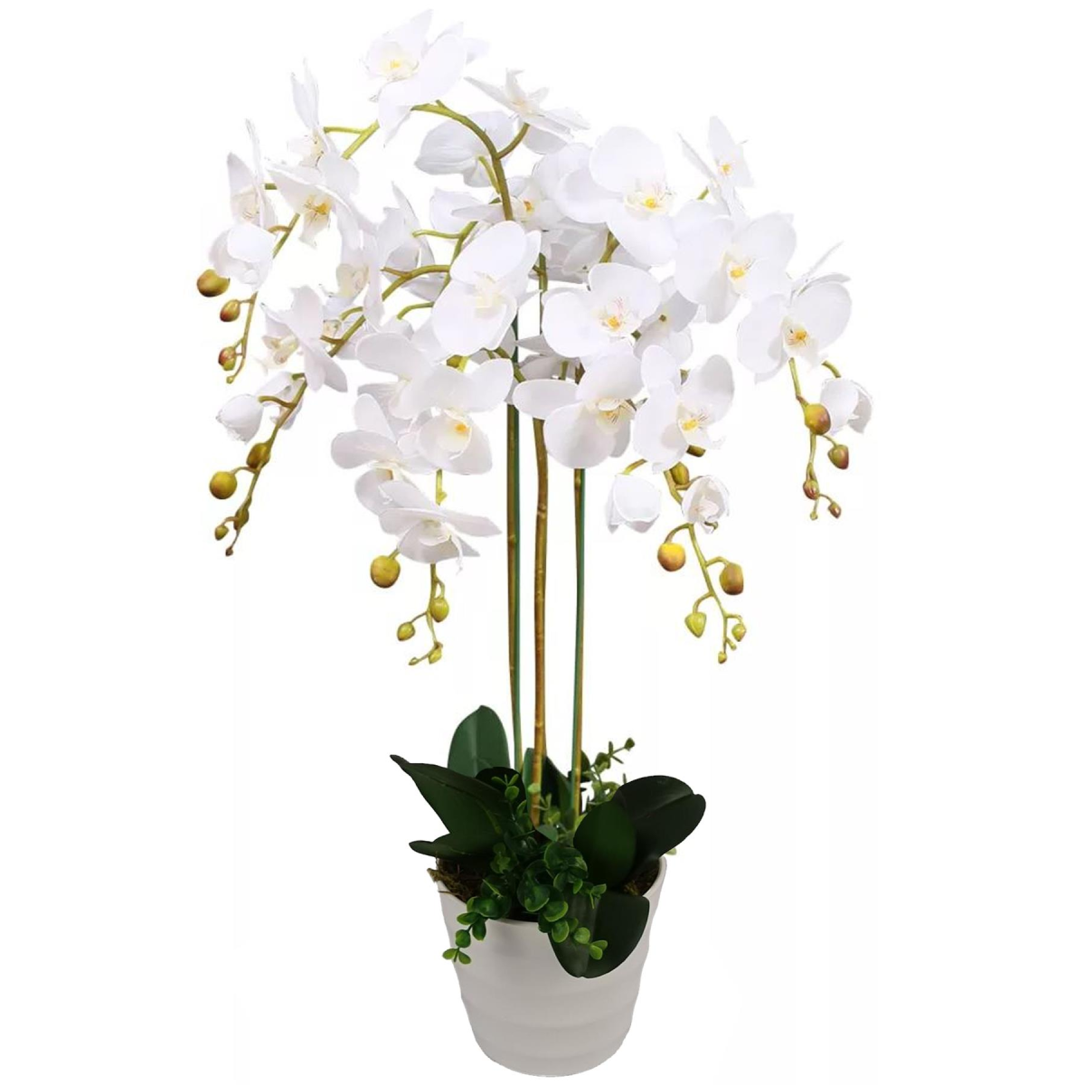85cm Artificial Deluxe Bush Orchid – White Flowers White Pot