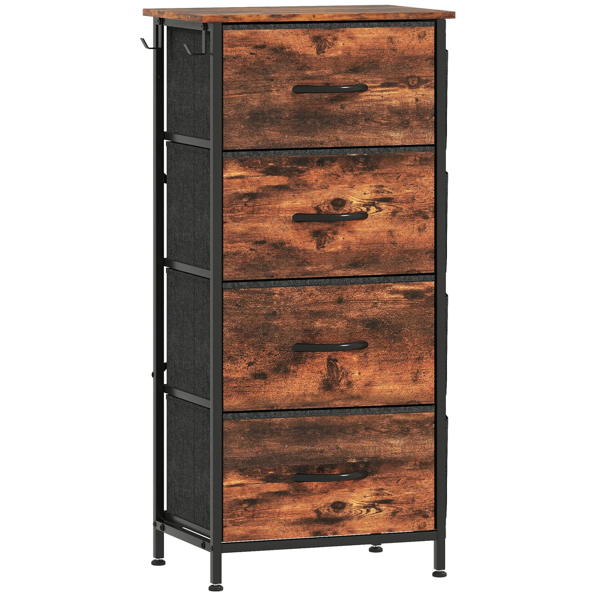HOMCOM Four Fabric Drawer Chest with Steel Frame, Pockets and Anti-Tipping Kit – Rustic Brown
