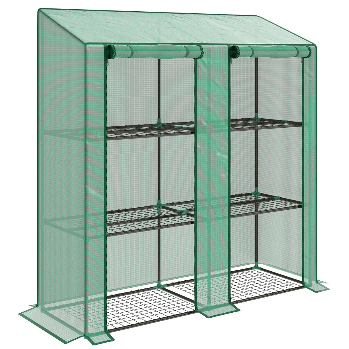 Outsunny Six-Shelf Portable Greenhouse with Two Roll-Up Doors & PE Cover – Steel Frame Plant Greenhouse