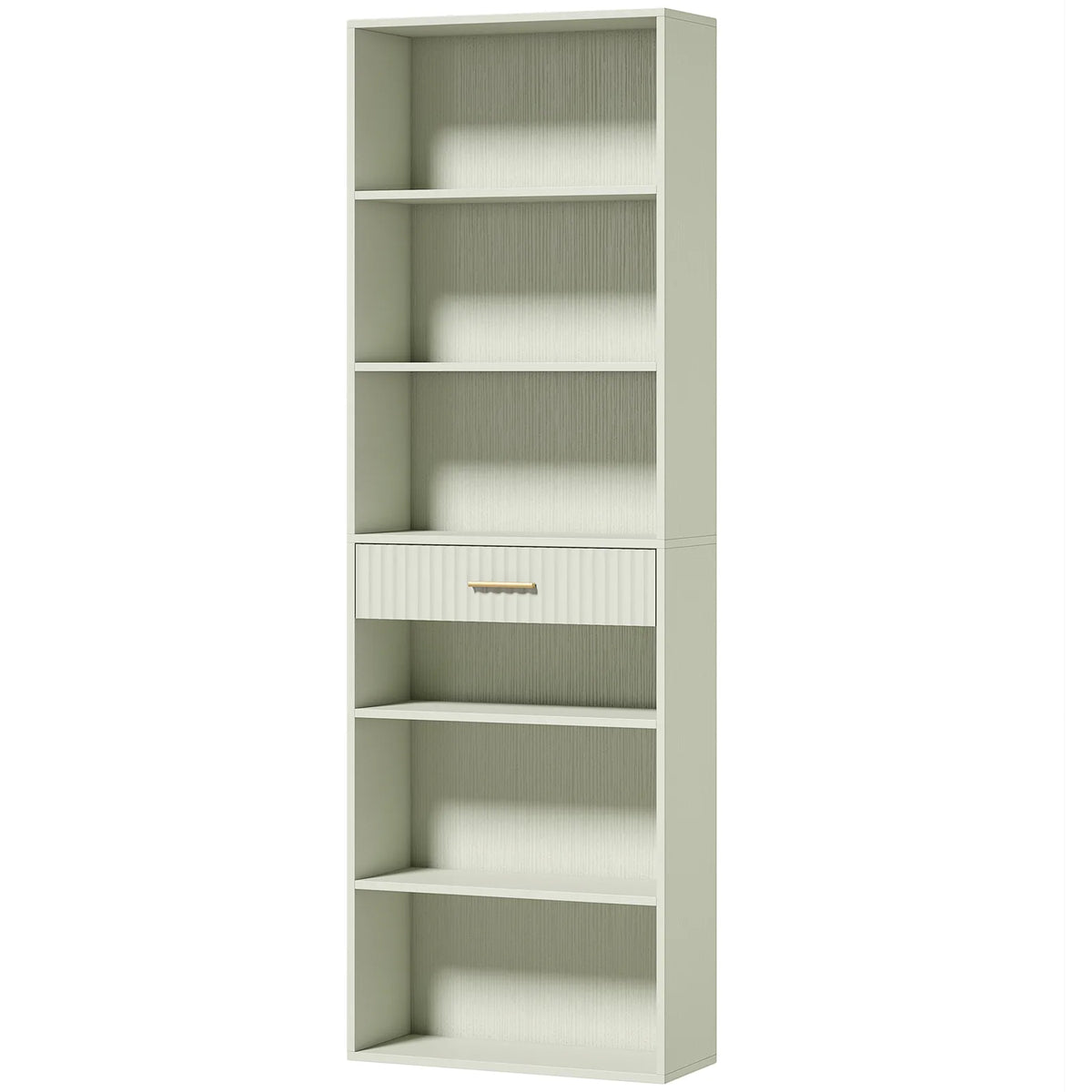 HOMCOM Narrow Tall Bookcase with Drawer and 6 Open Shelves – 182cm Space-Saving Bookshelf, Light Green