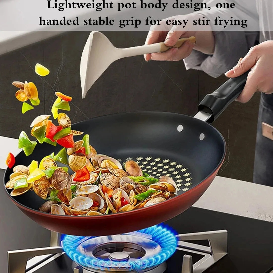 24cm Non-Stick Frying Pan with Diamond Pattern – Induction Compatible, Red