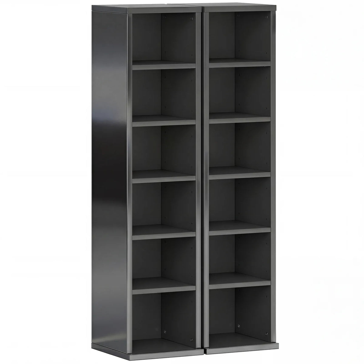 HOMCOM Set of 2 CD Media Storage Towers with Adjustable Shelves – Slim DVD and Blu-ray Display Racks, High Gloss Black