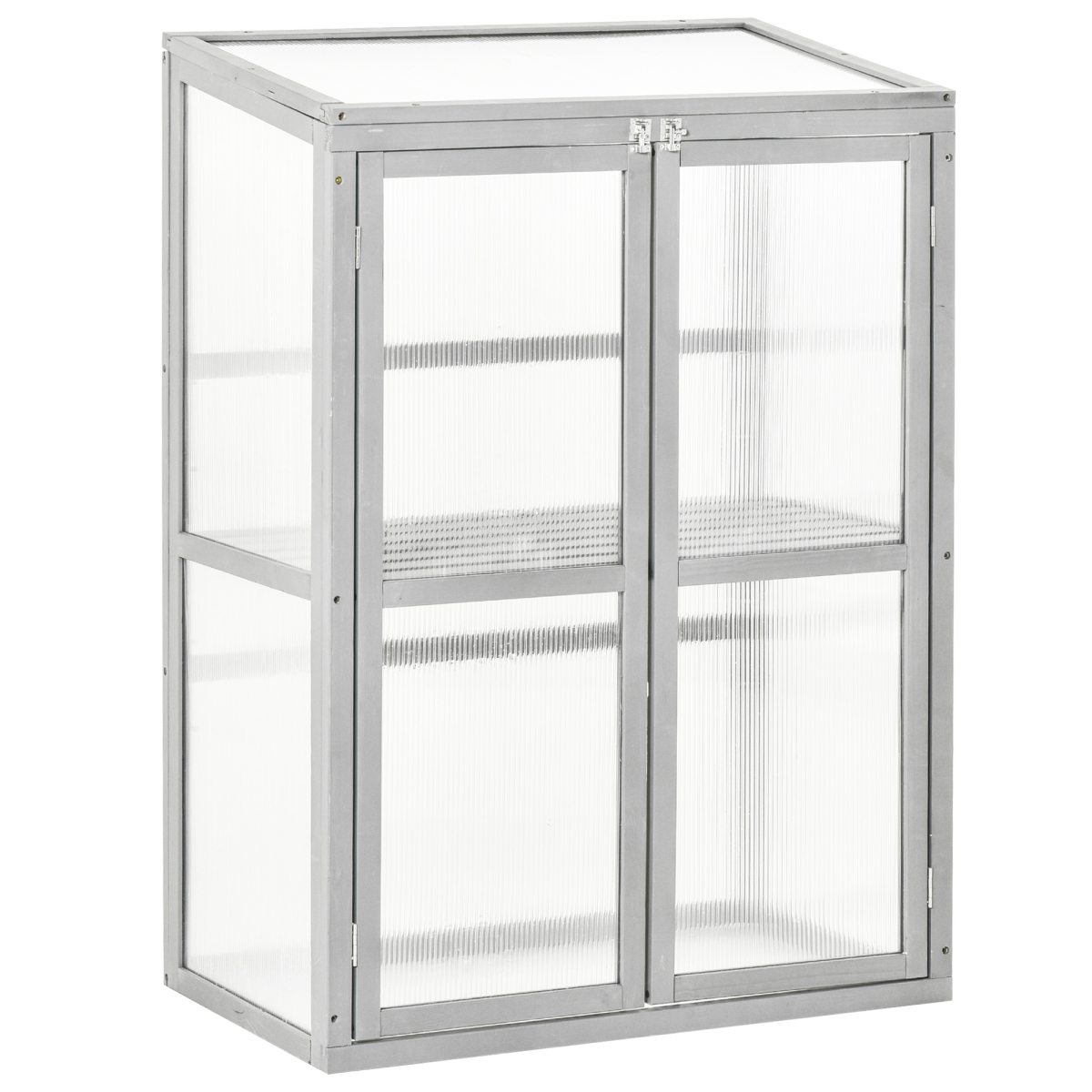 Outsunny Wooden Cold Frame Greenhouse with Polycarbonate Panels, Double Doors and Adjustable Shelf, Grey