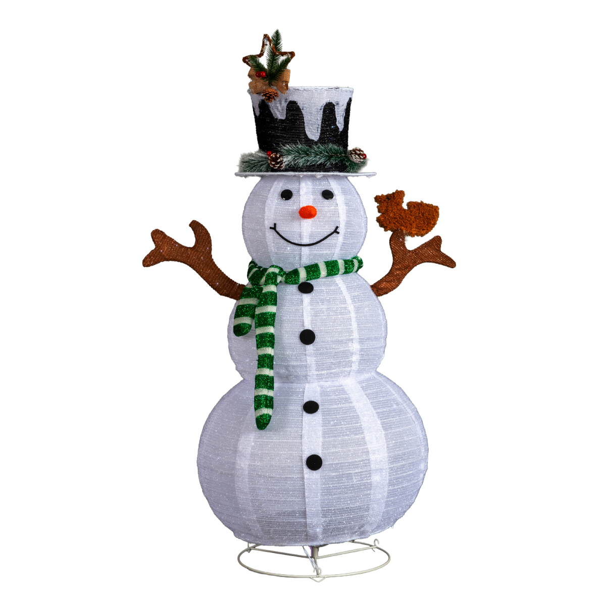1.2m Pre-Lit Pull-Up Snowman & Squirrel Christmas Decoration with 120 White LEDs – Indoor & Outdoor Yard Decor